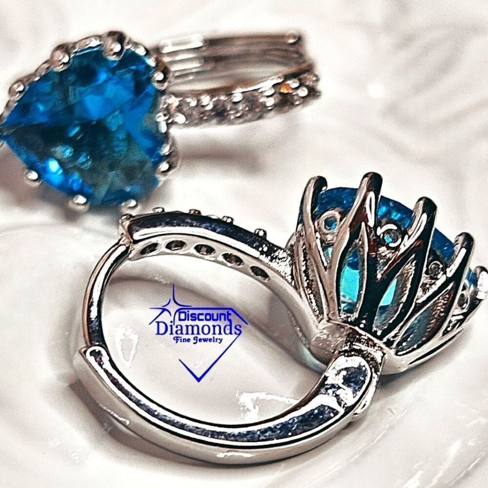 Sky Blue & Clear White Natural Topaz Dangle Earrings on 925 Silver - Picture 7 of 7